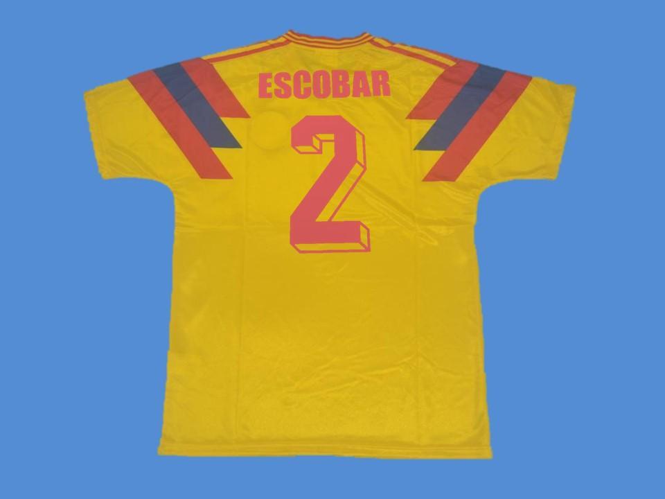 1990 Colombia Home Jersey Yellow Escobar #2 World Cup