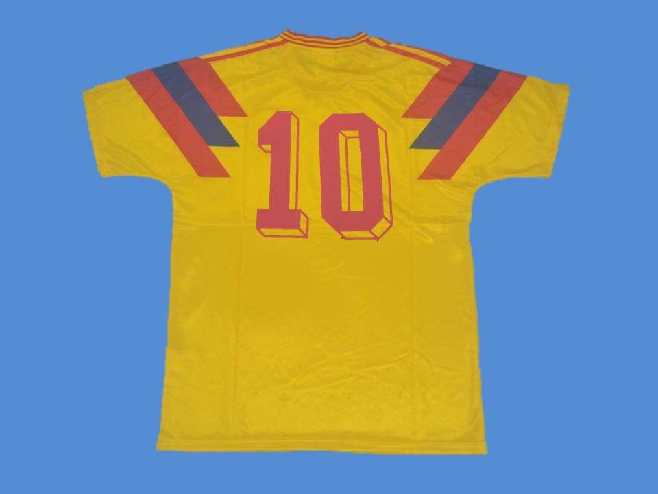 1990 Colombia Home Jersey Yellow Number #10 World Cup