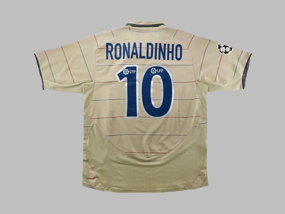 2003 2004 Barcelone Exterieur Chemise Ronaldinho #10 Ucl Flocage Insigne