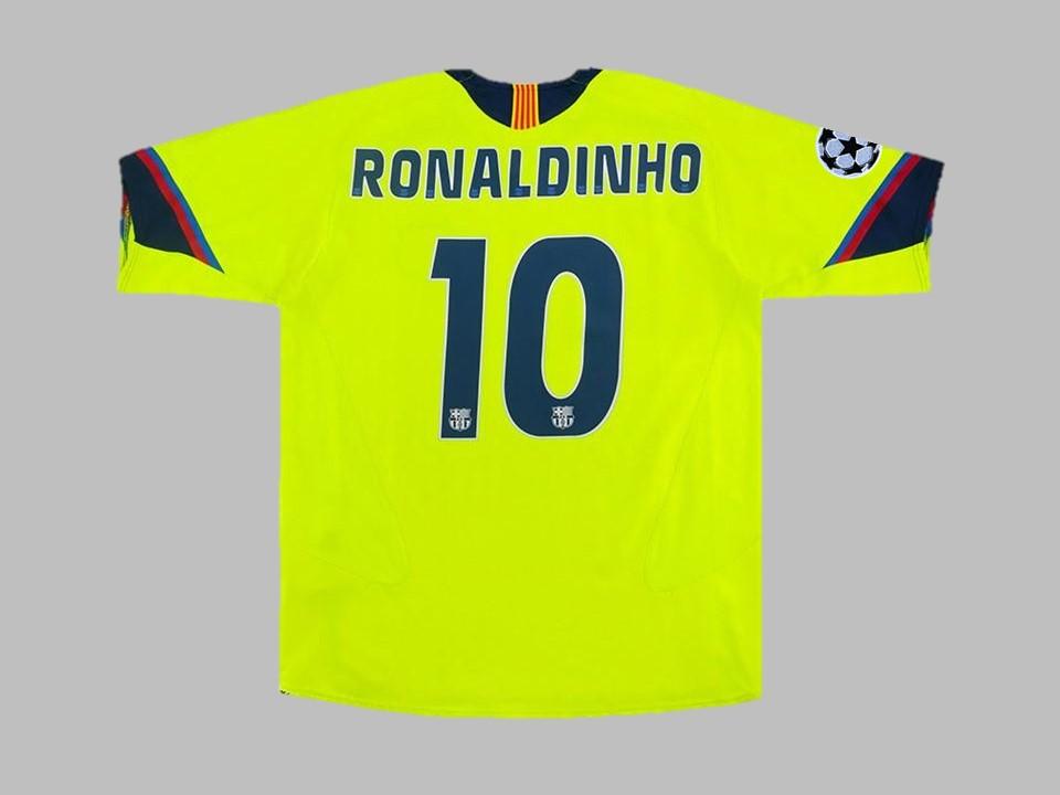 2005 2006 Barcelone Exterieur Chemise Ronaldinho #10 Ucl Flocage Insigne