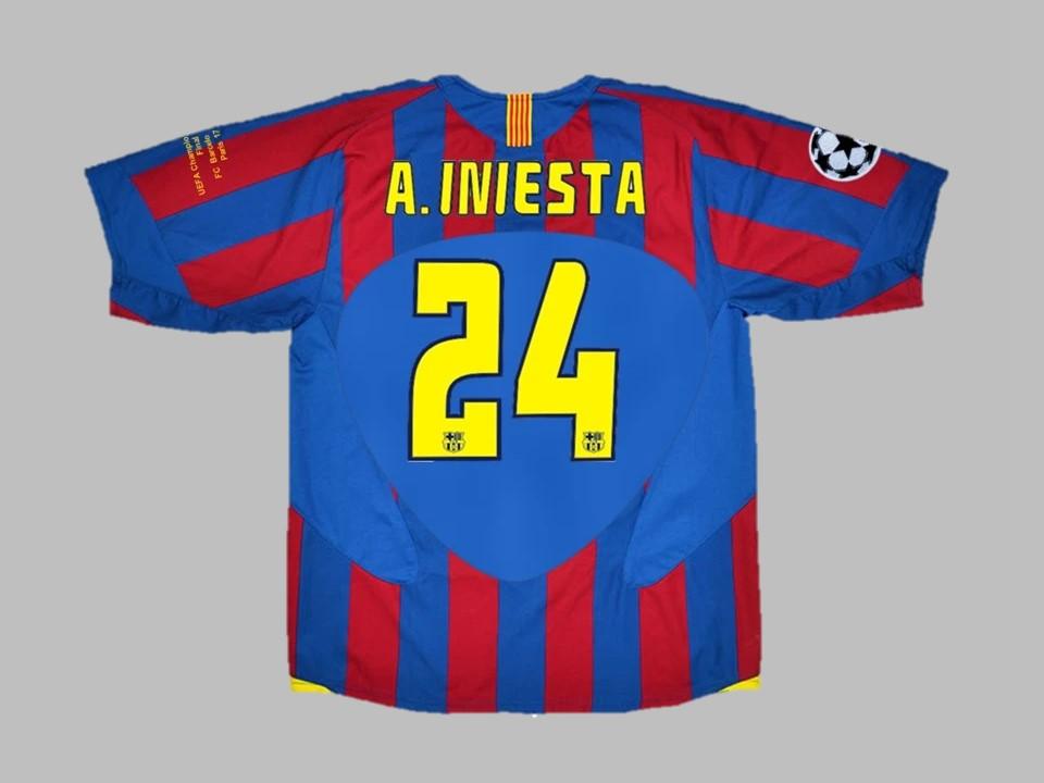 2006 Barcelona Home Shirt Iniesta #24 Ucl Patches Final