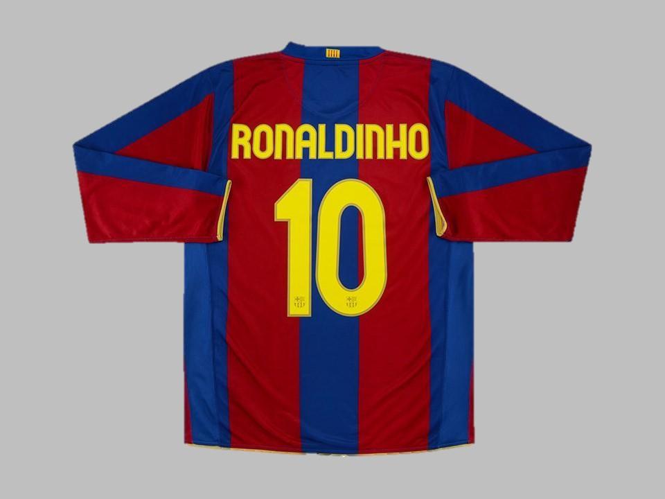 2007 2008 Barcelona Home Long Sleeves Shirt Ronaldinho #10