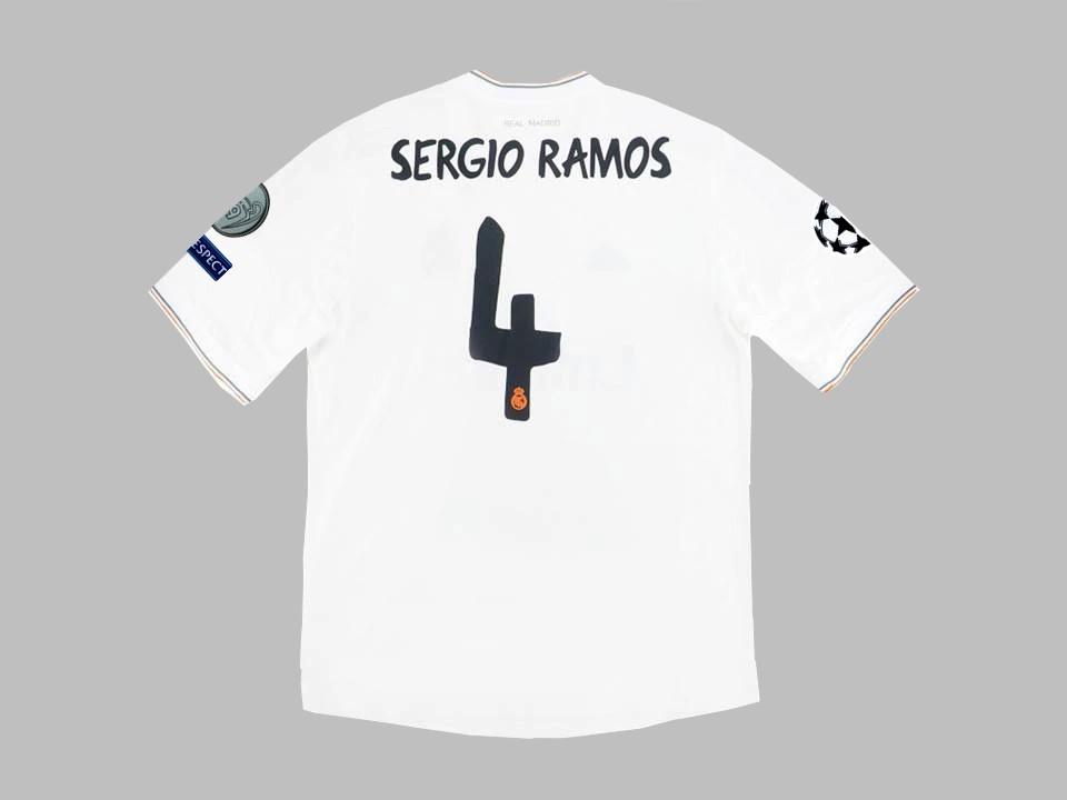 2013-2014 Real Madrid Domicile Chemise Sergio Ramos #4 Ucl Flocage Insigne