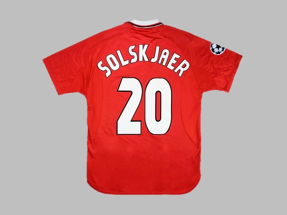 1999 Manchester United Domicile Chemise Solskjaer #20 Ucl Flocage Insigne Final