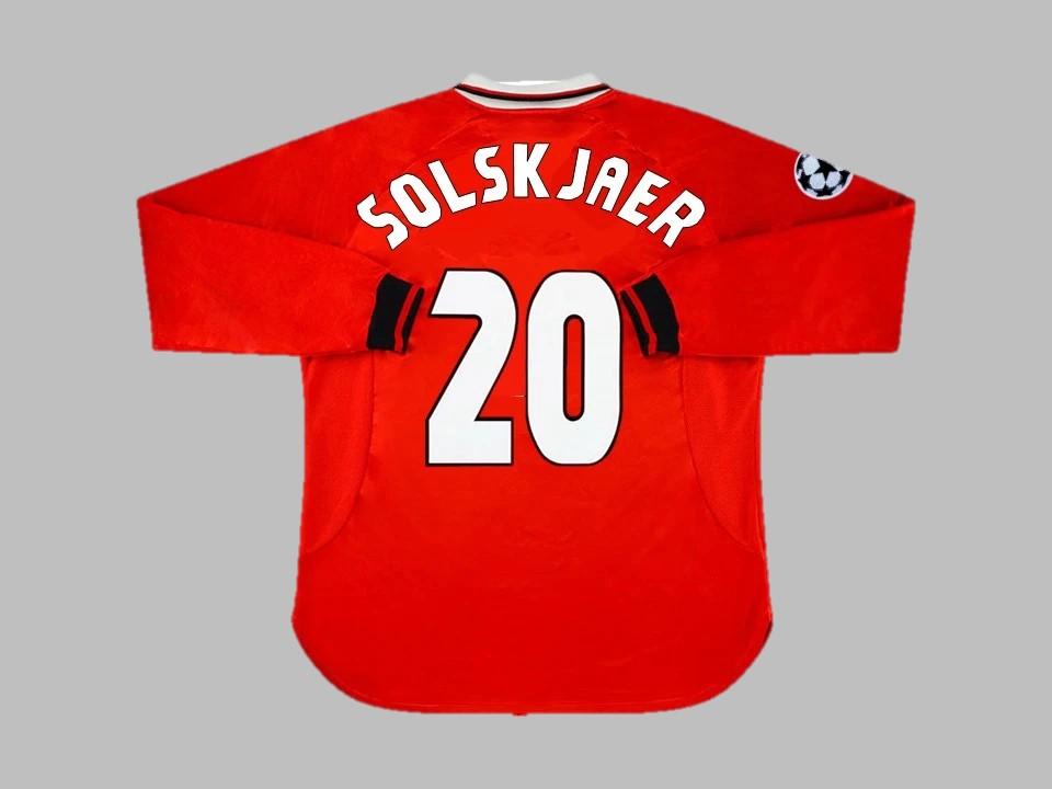 1999 Manchester United Home Long Sleeves Shirt Solskjaer #20 Ucl Patches Final