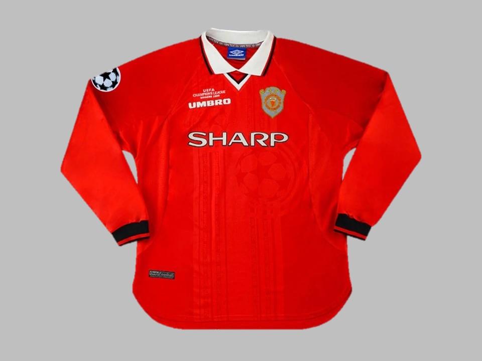 1999 Manchester United Domicile Manches Longues Chemise Ucl Flocage Insigne Final