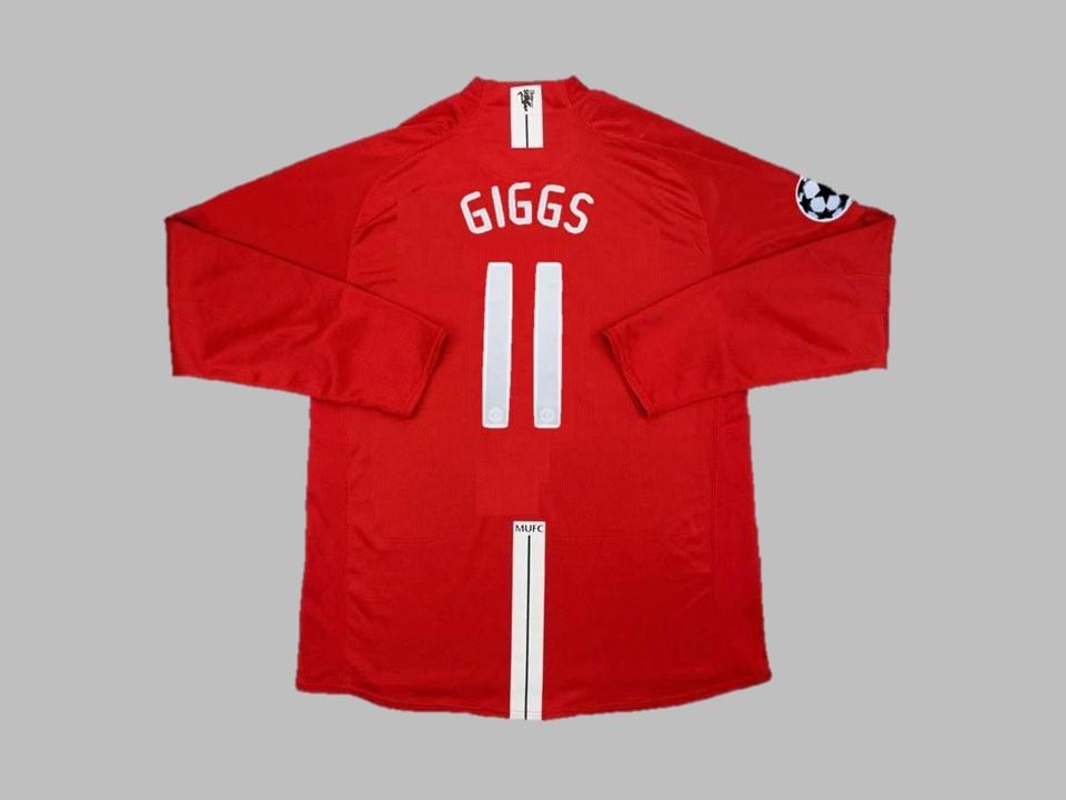 2007-08 Manchester United Home Long Sleeves Shirt Giggs #11 Ucl Patches Final