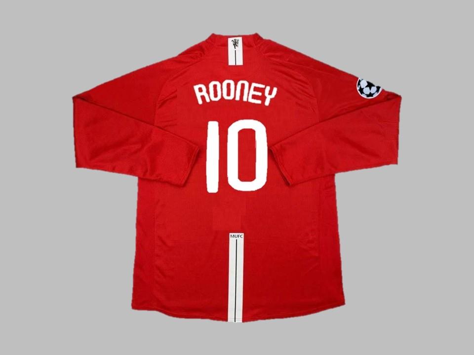 2007/08 Manchester United Domicile Manches Longues Chemise Rooney #10 Ucl Flocage Insigne Final