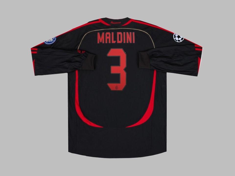 2006 2007 AC Milan Exterieur Manches Longues Chemise Maldini #3 Ligue des Champions