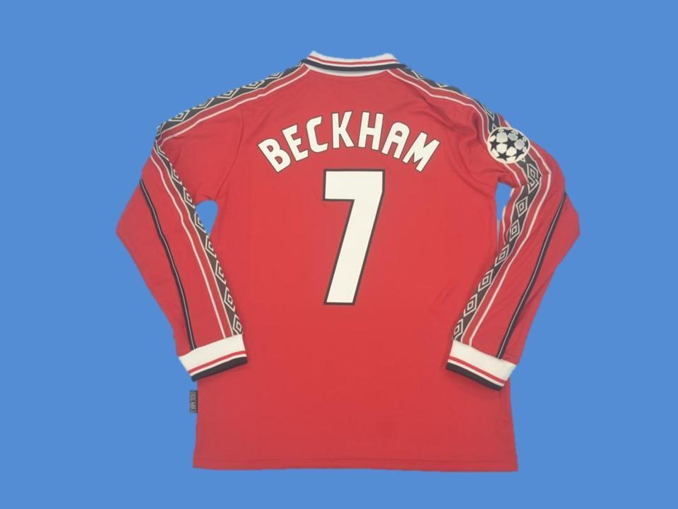 1998/1999 Manchester United Domicile Manches Longues Maillot Beckham #7 Ligue des Champions