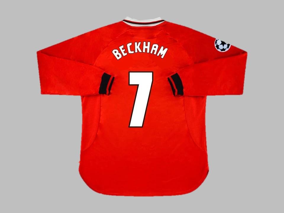 1999 Manchester United Home Long Sleeves Shirt Beckham #7 Ucl Patches Final