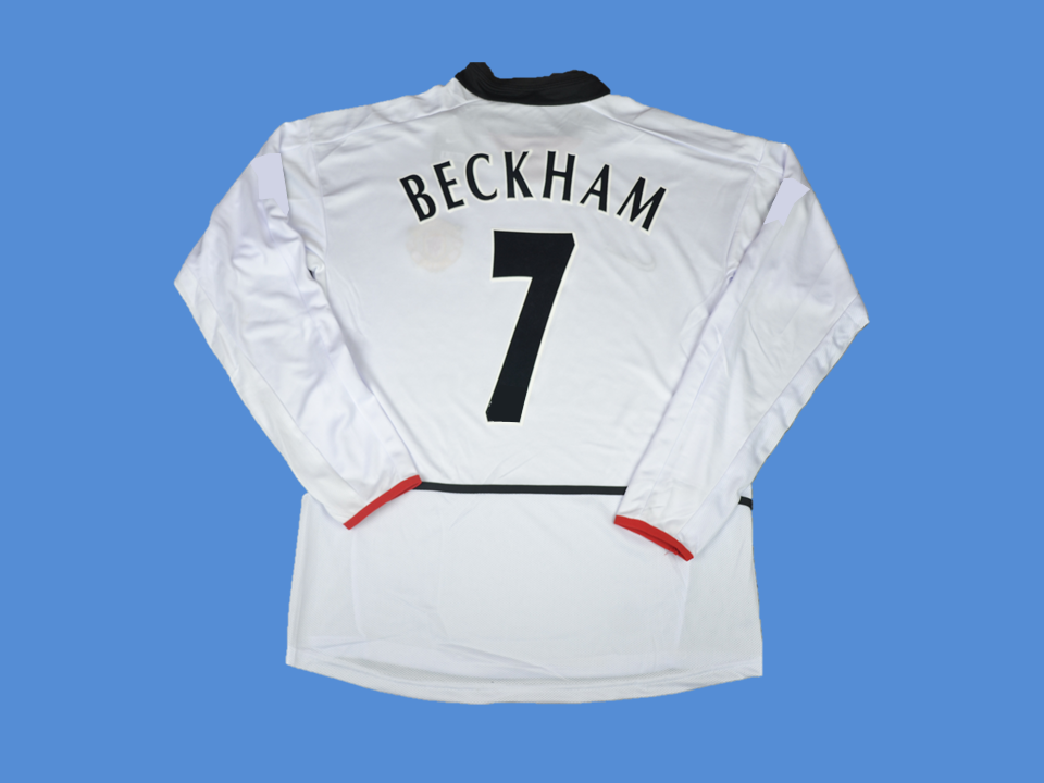 2003/2004 Manchester United Away Long Sleeves Jersey White Beckham #7