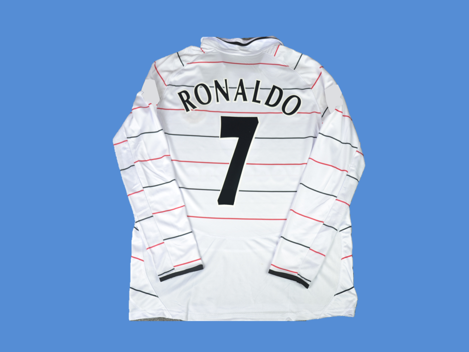 2003 2004 Manchester United Away Long Sleeves Jersey White Ronaldo #7