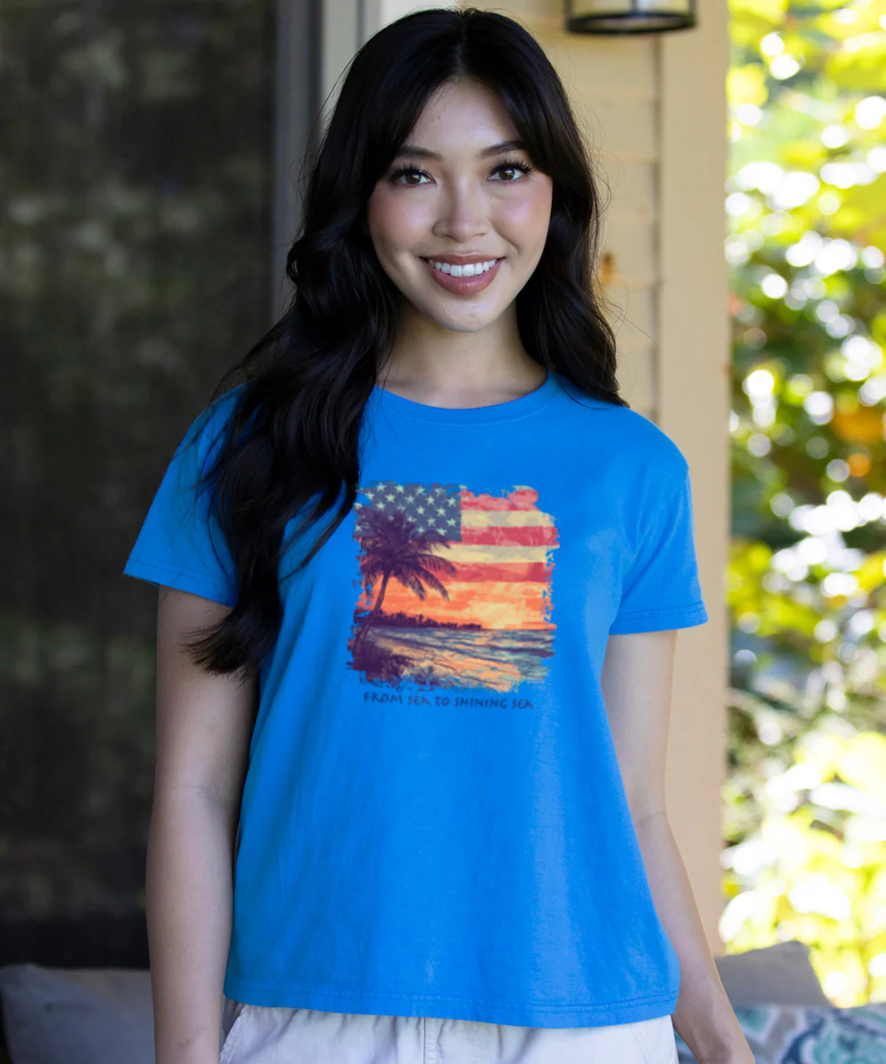 Women's Shining Sea - Blue Hawaii Dyed Short Sleeve Crewneck T-Shirt - Image 4