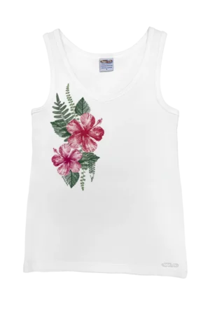 Women's Pressed Hibiscus - White Sleeveless Island Breeze Tank