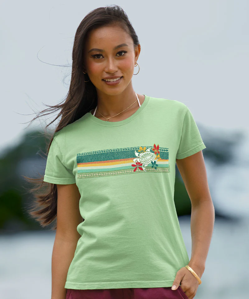 Women's Retro Honu Puas - Key Lime Dyed Short Sleeve Crewneck T-Shirt - Image 4