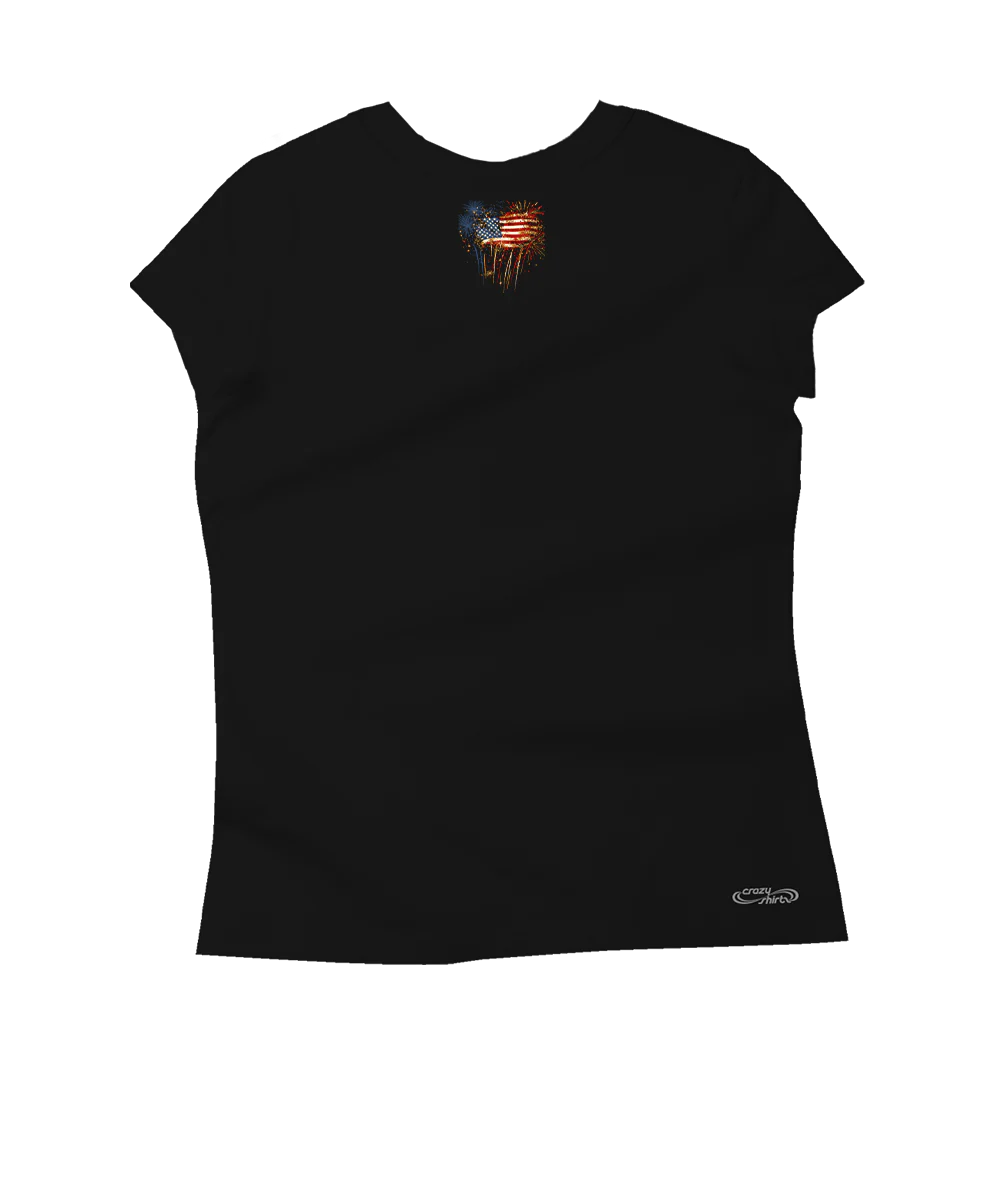 Women's Fireworks Flag - Jet Black Short Sleeve Pima T-Shirt - Image 3