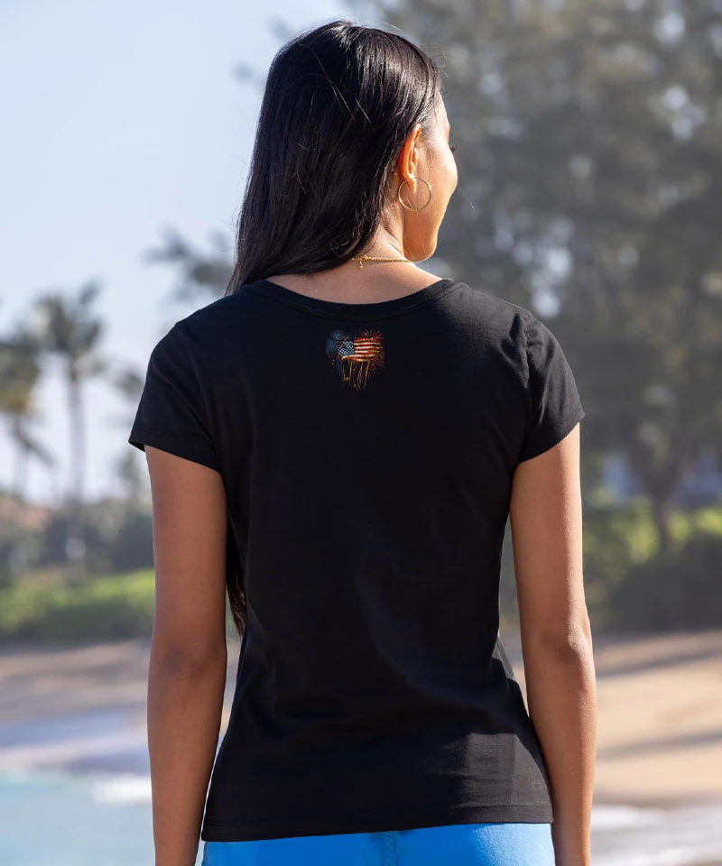 Women's Fireworks Flag - Jet Black Short Sleeve Pima T-Shirt - Image 4