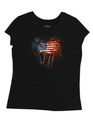 Women's Fireworks Flag - Jet Black Short Sleeve Pima T-Shirt