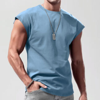 New Men's Sleeveless Summer Casual Sports Loose Men's Sleeveless Undershirt Vest Light Blue