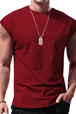 New Men's Sleeveless Summer Casual Sports Loose Men's Sleeveless Undershirt Wine Red