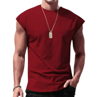 New Men's Sleeveless Summer Casual Sports Loose Men's Sleeveless Undershirt Wine Red