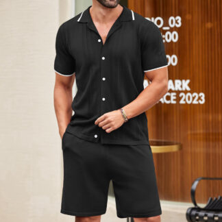 European and American Business Casual Knit Two-Piece Set Ice Cool Silk Knit Polo Shirt Set Black