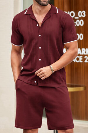 European and American Business Casual Knit Two-Piece Set Ice Cool Silk Knit Polo Shirt Set Wine Red