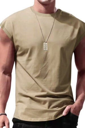 New Men's Sleeveless Summer Casual Sports Loose Men's Sleeveless Undershirt Vest Khaki