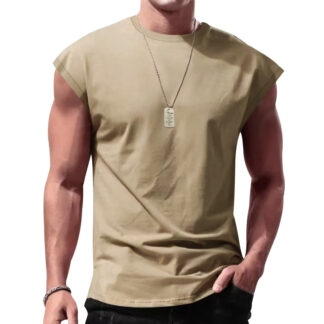 New Men's Sleeveless Summer Casual Sports Loose Men's Sleeveless Undershirt Vest Khaki