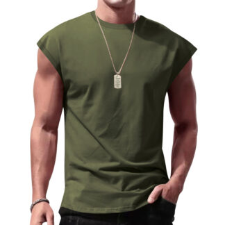 New Men's Sleeveless Summer Casual Sports Loose Men's Sleeveless Undershirt Vest Army Green