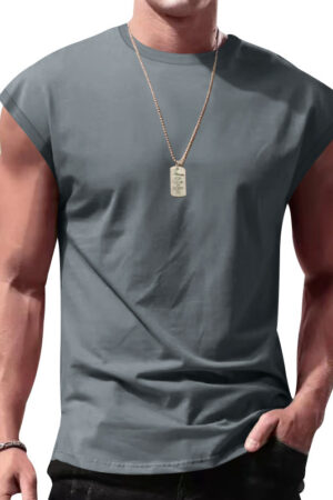 New Men's Sleeveless Summer Casual Sports Loose Men's Sleeveless Undershirt Vest Deep Gray