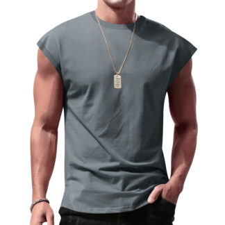 New Men's Sleeveless Summer Casual Sports Loose Men's Sleeveless Undershirt Vest Deep Gray