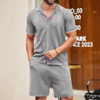 European and American Business Casual Knit Two-Piece Set Ice Cool Silk Knit Polo Shirt Set Gray