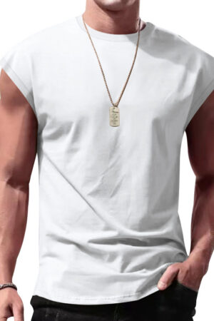 New Men's Sleeveless Summer Casual Sports Loose Men's Sleeveless Undershirt Vest White