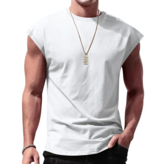 New Men's Sleeveless Summer Casual Sports Loose Men's Sleeveless Undershirt Vest White